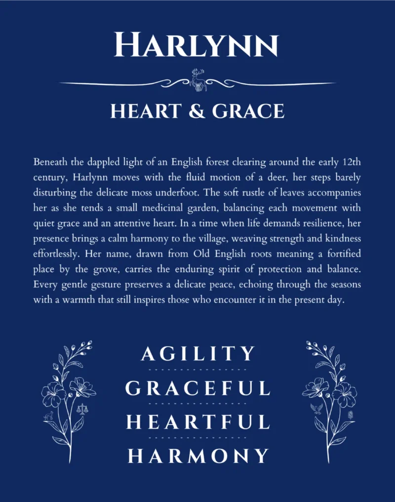 Harlynn name origin print with meaning and traits in deep blue