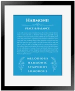Harmonii personalized name meaning print in blue with black matte frame