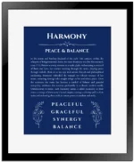Harmony personalized name meaning print in deep blue with black matte frame