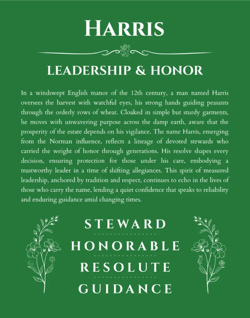 Harris custom name meaning print in dark green