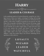 Harry name origin print with meaning and traits in gray