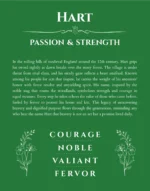 Hart name origin print with meaning and traits in dark green