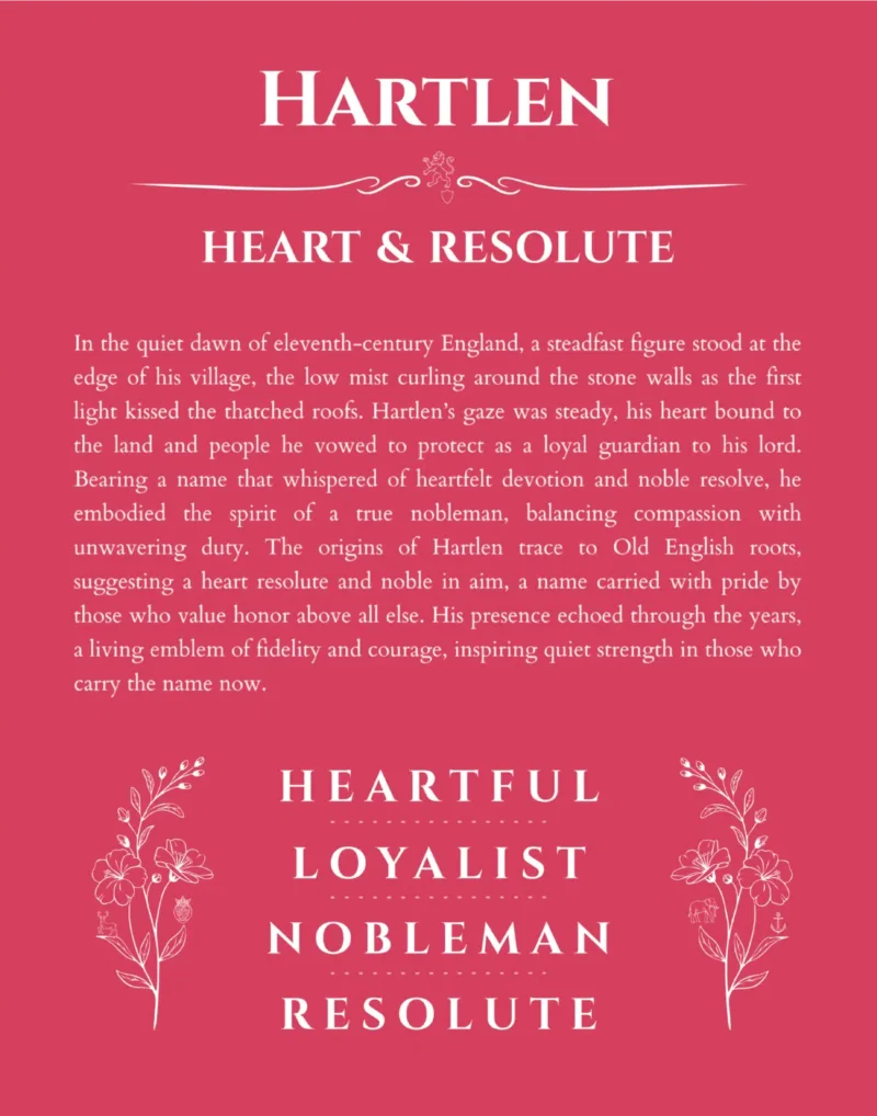 Hartlen personalized name print with origin and traits in red