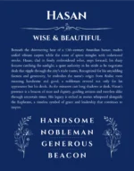 Hasan personalized wall art with the story of your name in deep blue