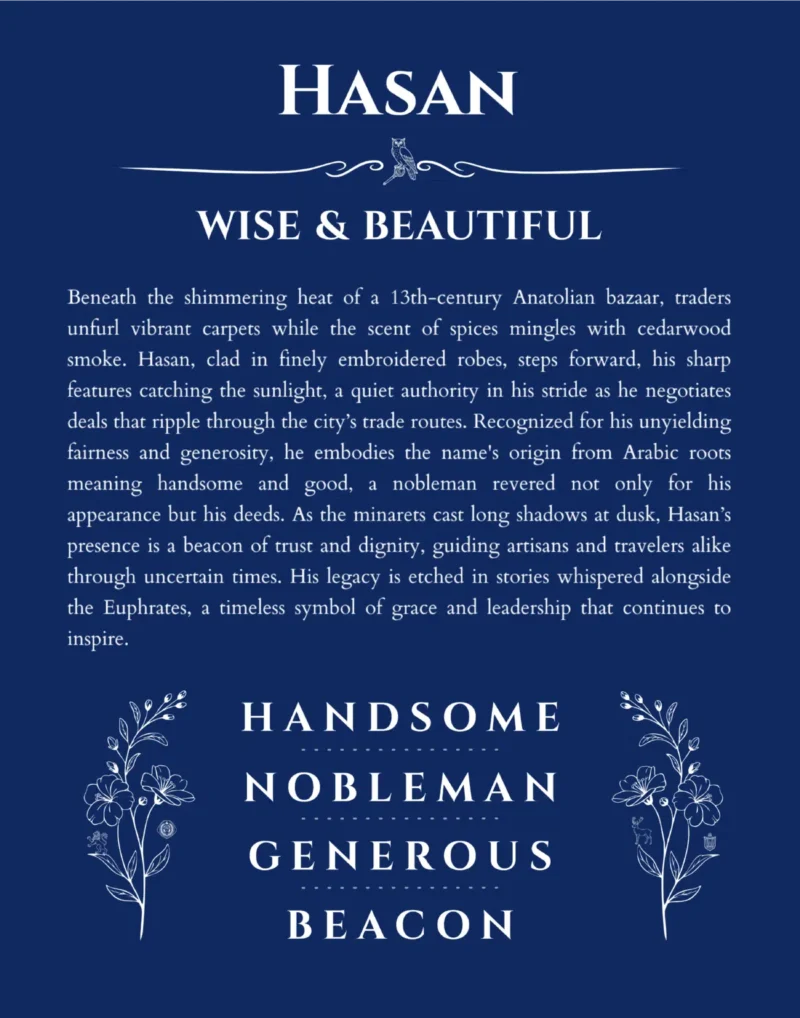 Hasan personalized wall art with the story of your name in deep blue