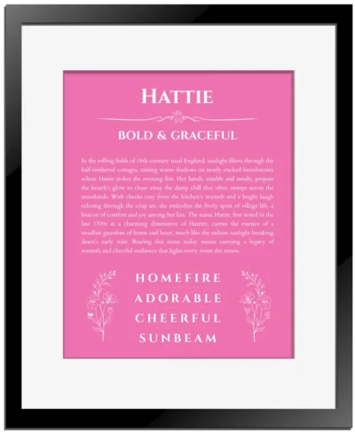 Hattie custom name print for wall display in pink with black matte frame