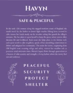 Havyn name origin print with meaning and traits in purple