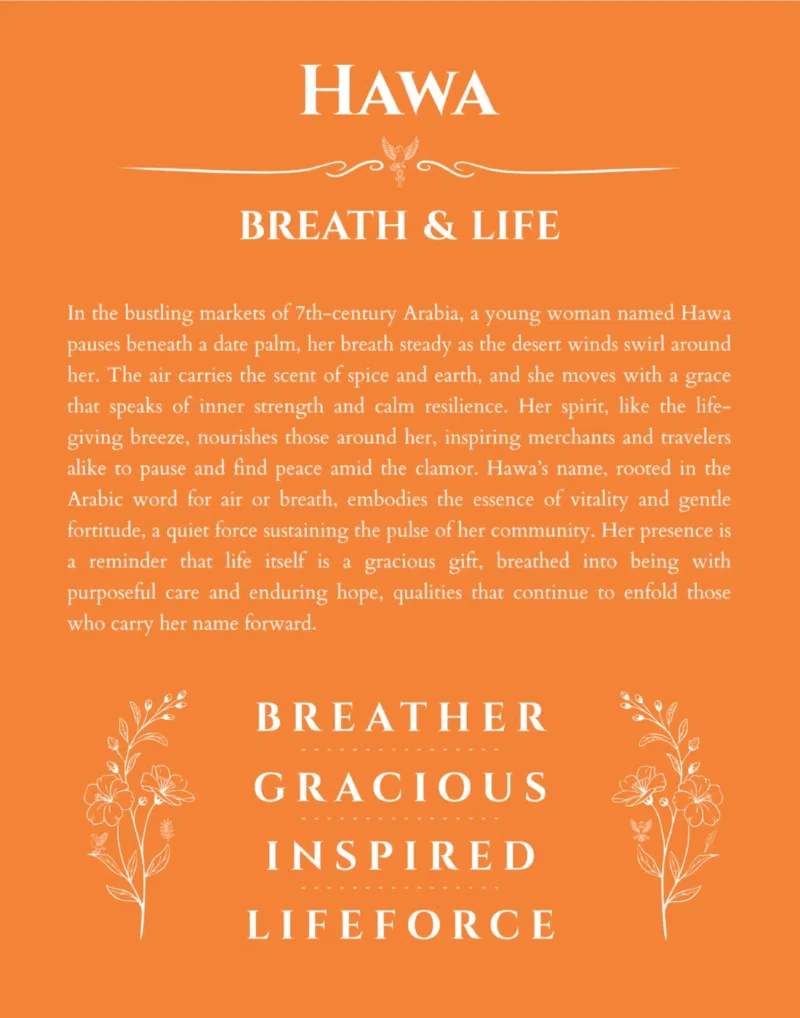Hawa name meaning gift print in orange