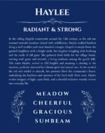 Haylee name meaning gift print in deep blue