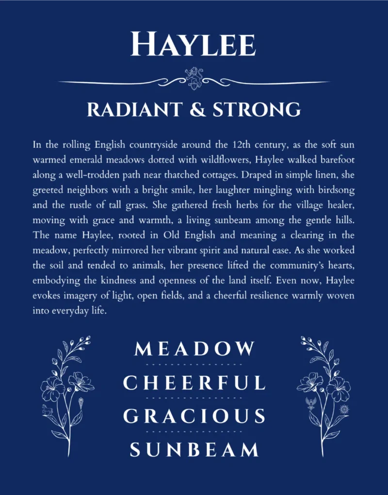Haylee name meaning gift print in deep blue