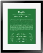 Haze name meaning gift print in dark green with black matte frame