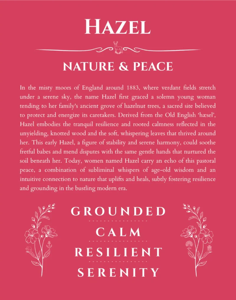 Hazel name origin print with meaning and traits in red