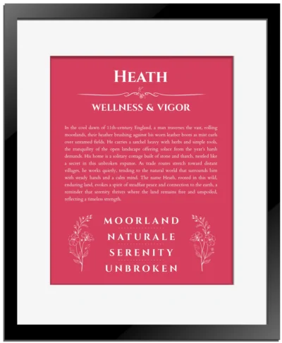 Heath custom name print for wall display in red with black matte frame