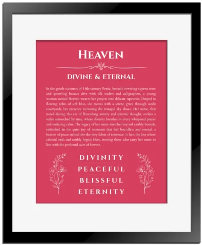 Heaven name meaning gift print in red with black matte frame