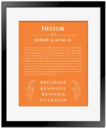 Heitor name meaning gift print in orange with black matte frame