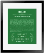 Helen name meaning gift print in dark green with black matte frame