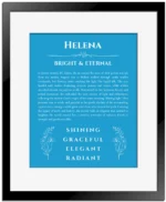 Helena name meaning gift print in blue with black matte frame