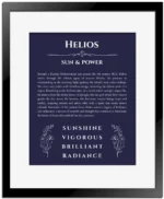 Helios custom name print for wall display in navy blue with black matte frame