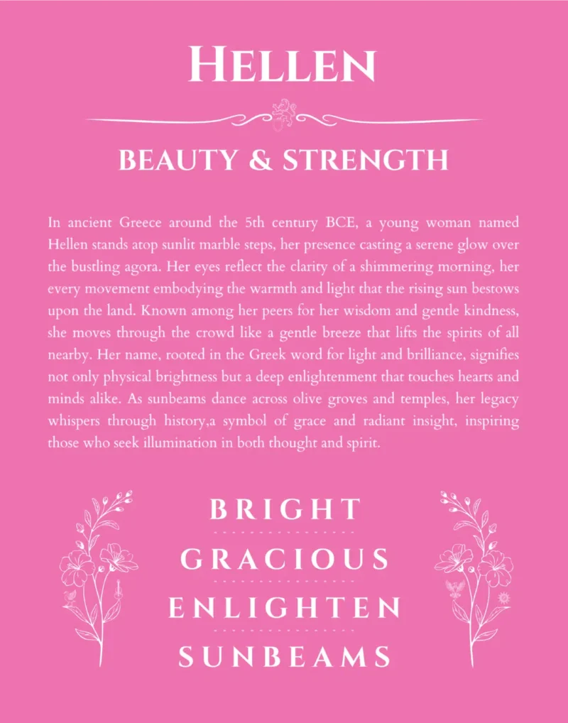 Hellen custom name art showing meaning and origin in pink