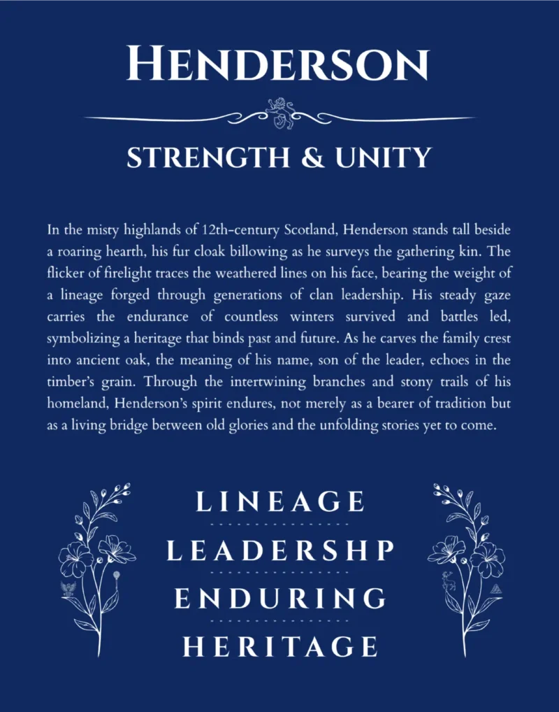 Henderson custom name art showing meaning and origin in deep blue