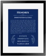 Hendrix personalized name meaning print in deep blue with black matte frame
