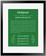 Hernan custom name meaning print in dark green with black matte frame