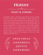 Hershy name origin print with meaning and traits in red