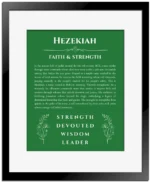 Hezekiah name meaning wall art by Get Your Story in dark green with black matte frame