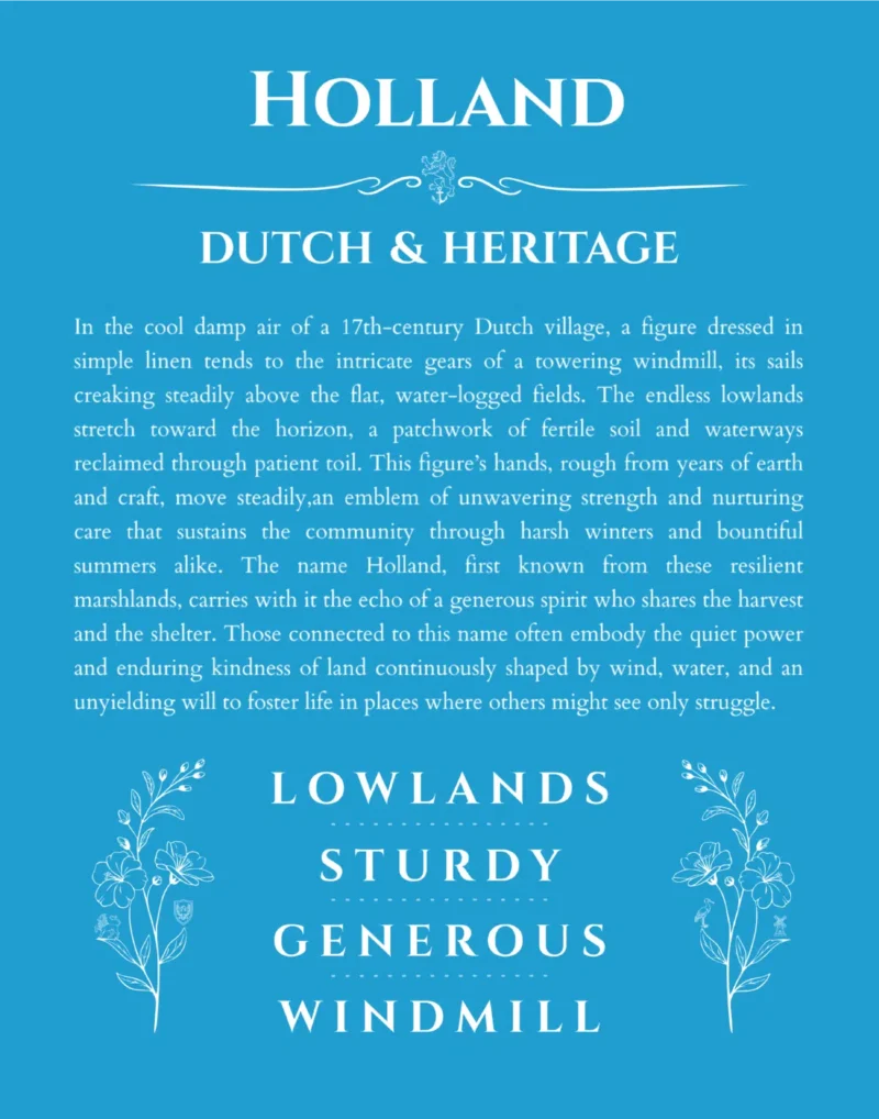 Holland name meaning gift print in blue
