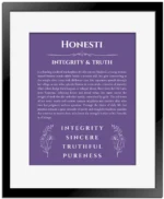 Honesti custom name print for wall display in purple with black matte frame