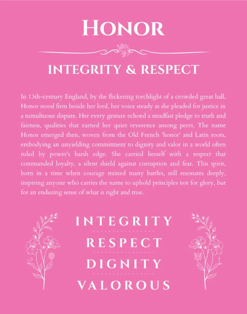 Honor custom name meaning print in pink