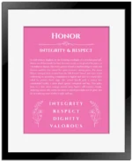 Honor custom name meaning print in pink with black matte frame