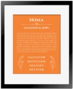 Hosea name meaning gift print in orange with black matte frame