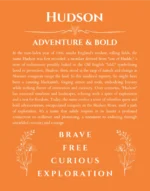 Hudson personalized name print with origin and traits in orange