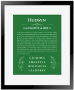 Hudsyn custom name print for wall display in dark green with black matte frame
