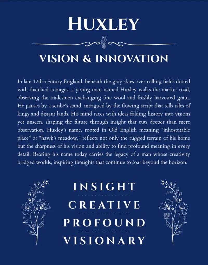 Huxley custom name print for wall display in deep blue