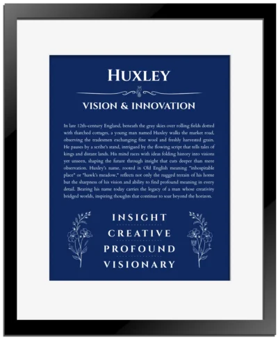 Huxley custom name print for wall display in deep blue with black matte frame