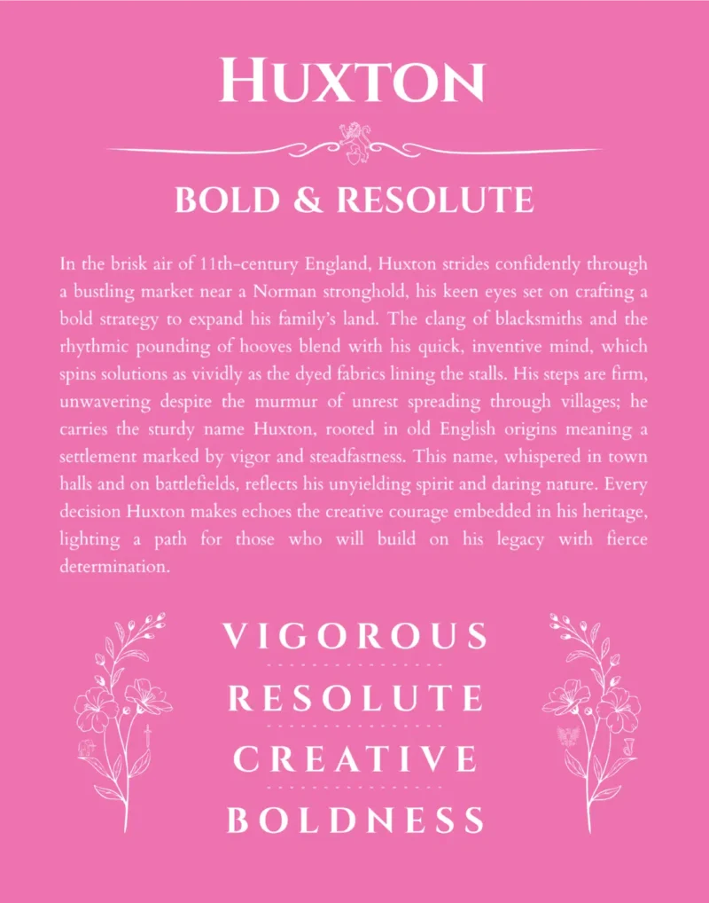 Huxton name meaning wall art by Get Your Story in pink