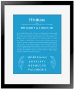 Hyrum custom name meaning print in blue with black matte frame