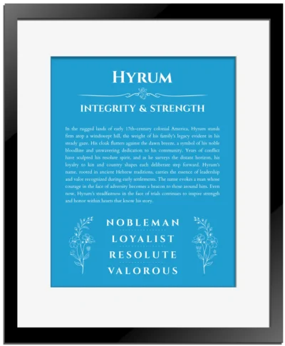 Hyrum custom name meaning print in blue with black matte frame