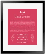 Iam custom name meaning print in red with black matte frame