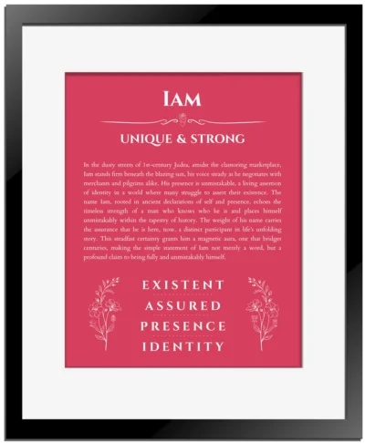 Iam custom name meaning print in red with black matte frame