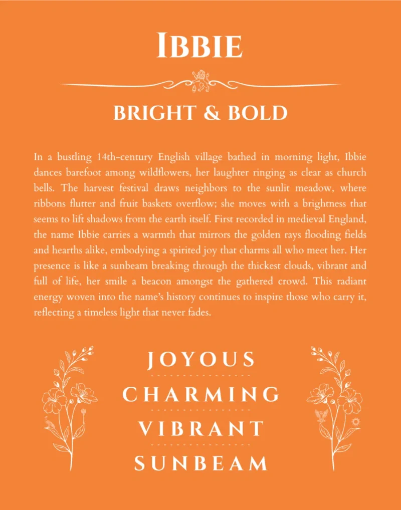 Ibbie personalized name print with origin and traits in orange