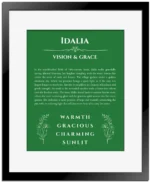 Idalia name meaning gift print in dark green with black matte frame