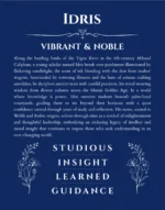 Idris personalized name print with origin and traits in deep blue