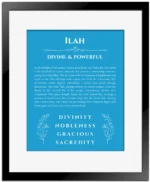 Ilah name meaning gift print in blue with black matte frame