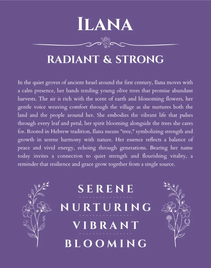 Ilana custom name art showing meaning and origin in purple