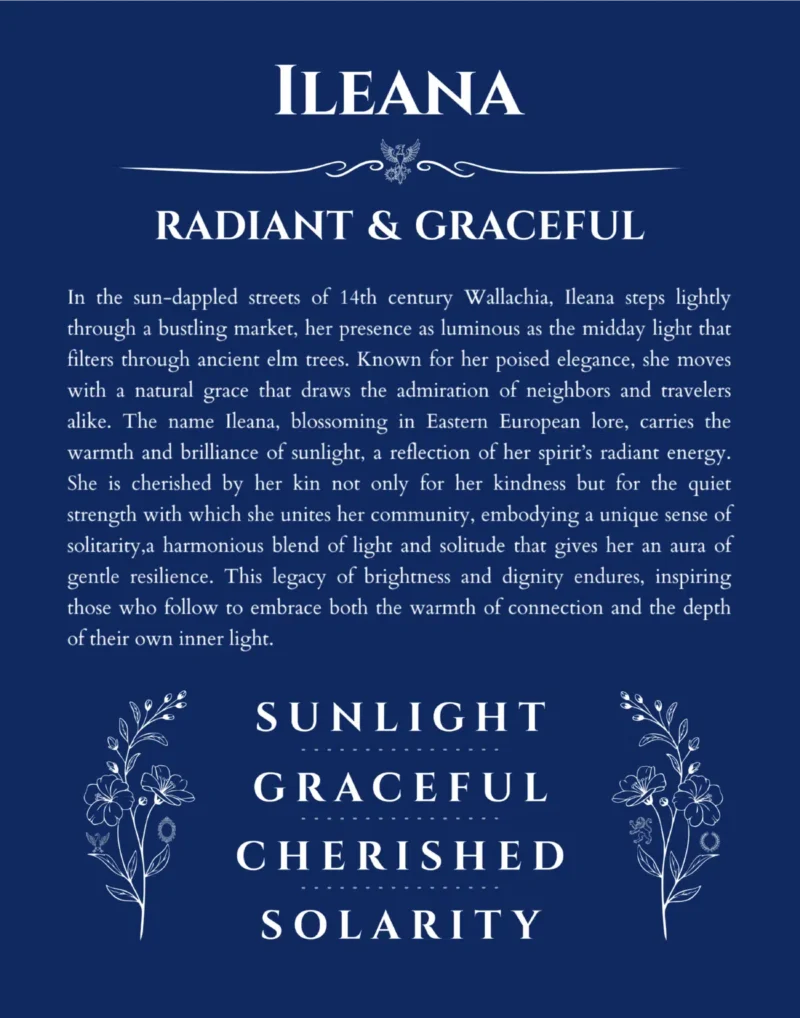 Ileana name meaning gift print in deep blue