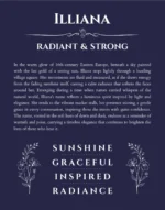 Illiana personalized name print with origin and traits in navy blue