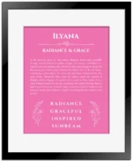 Ilyana custom name print for wall display in pink with black matte frame
